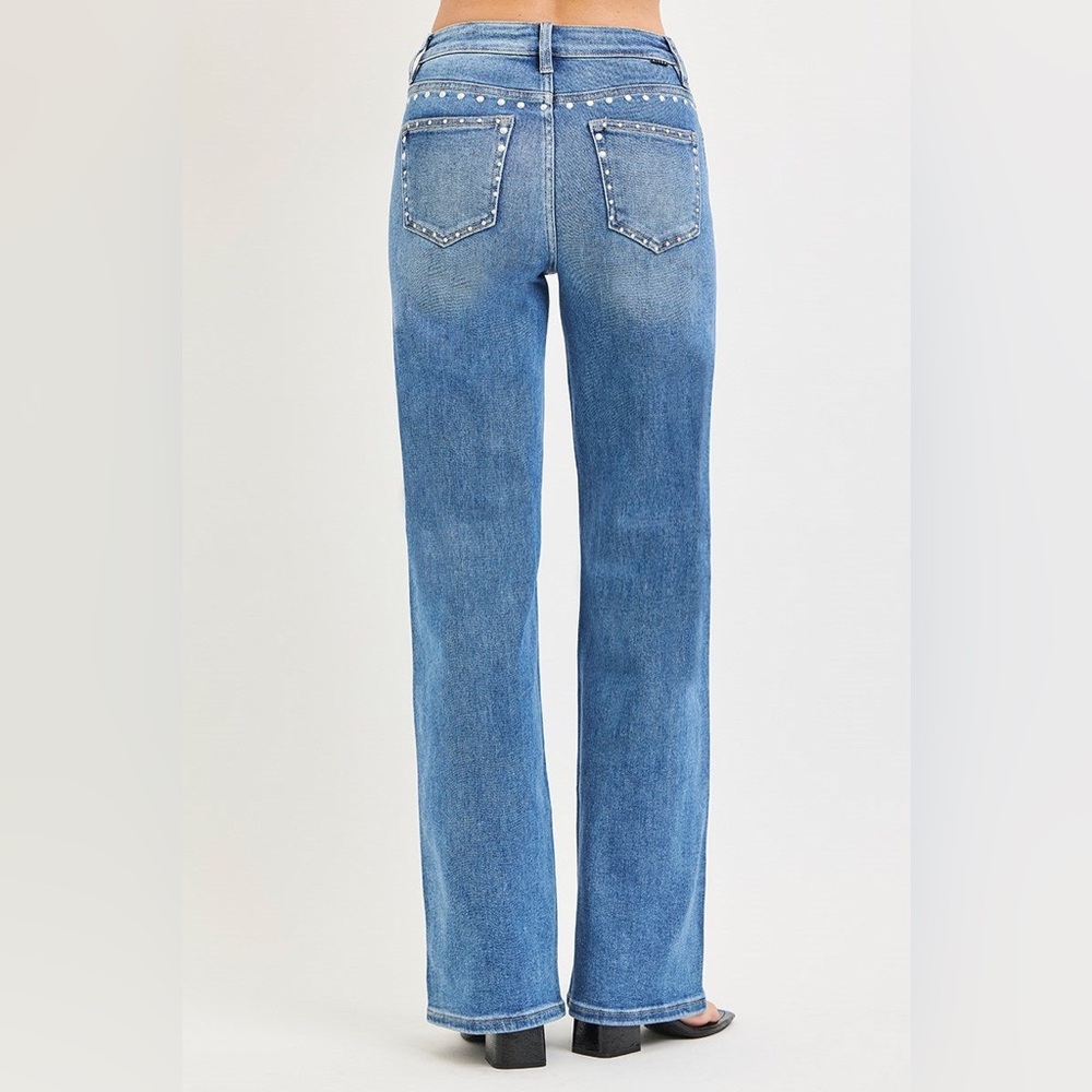 Studded Wide Leg High Rise Jeans - Risen - Picture 5 of 7